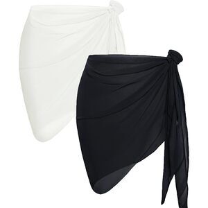 2 Pieces Women Beach Sarong Bathing Suit Wrap Skirt Sheer Bikini Swimsuit Cover